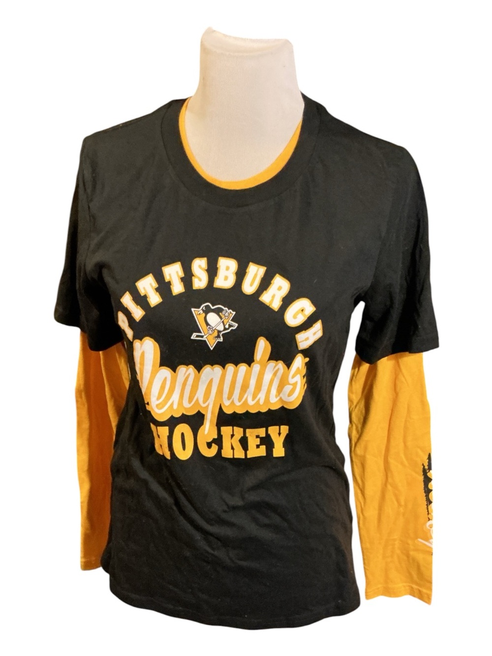 Original Penguin Black and Gold Pittsburgh Penguins Layered-Look Long Sleeve Tee